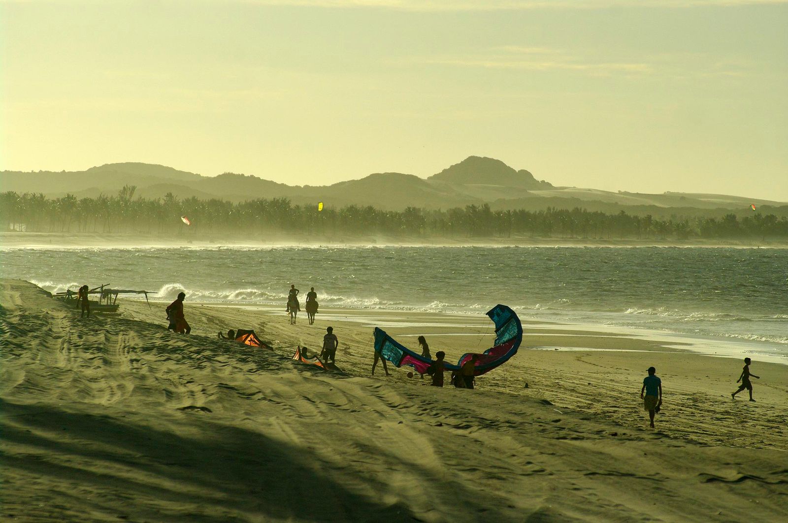 Rigging on the sand at Cumbuco late on a July afternoon.